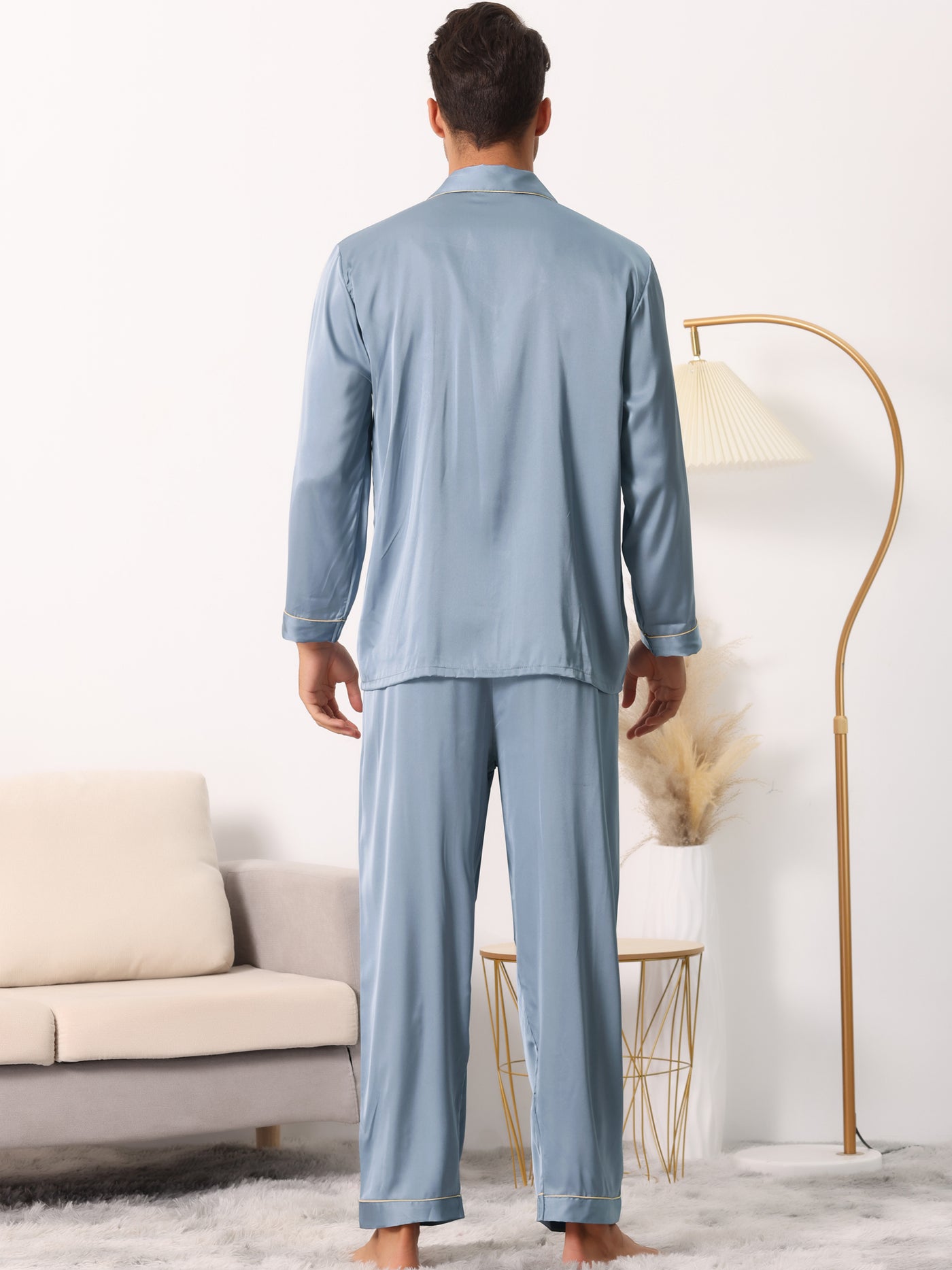 Bublédon Men's Sleepwear Long Sleeve Button Down Shirt Pants Matching Couple Pajama Sets