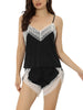 Womens Sleepwear Pjs Lace Trim Satin Lingerie Silk Cami with Shorts Pajama Set