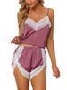 Womens Sleepwear Pjs Lace Trim Satin Lingerie Silk Cami with Shorts Pajama Set