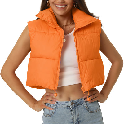 Padded High Stand Collar Lightweight Zip Crop Jacket Puffer Vest