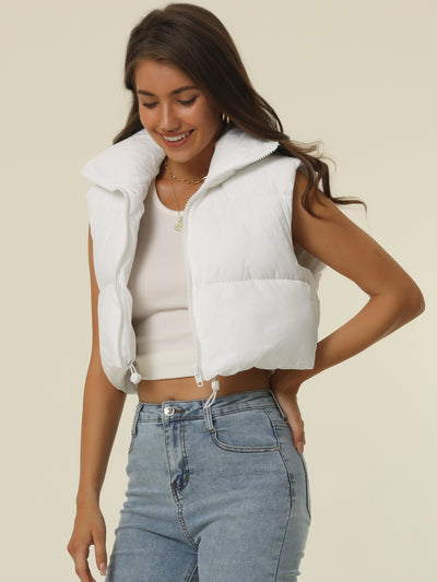 Padded High Stand Collar Lightweight Zip Crop Jacket Puffer Vest