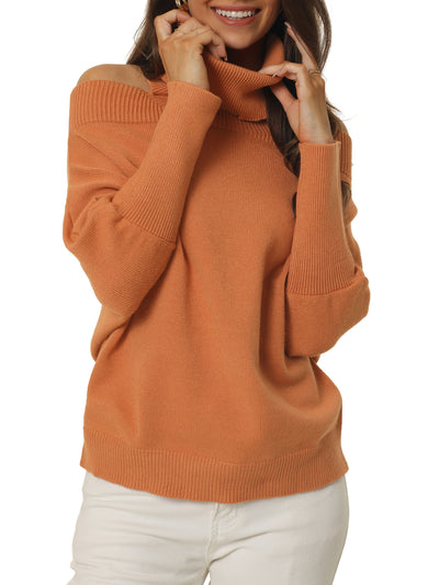 Women's 2023 Fall Winter Off Shoulder Turtleneck Oversized Batwing Long Sleeve Sexy Pullover Knit Sweater