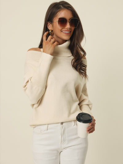 Women's 2023 Fall Winter Off Shoulder Turtleneck Oversized Batwing Long Sleeve Sexy Pullover Knit Sweater
