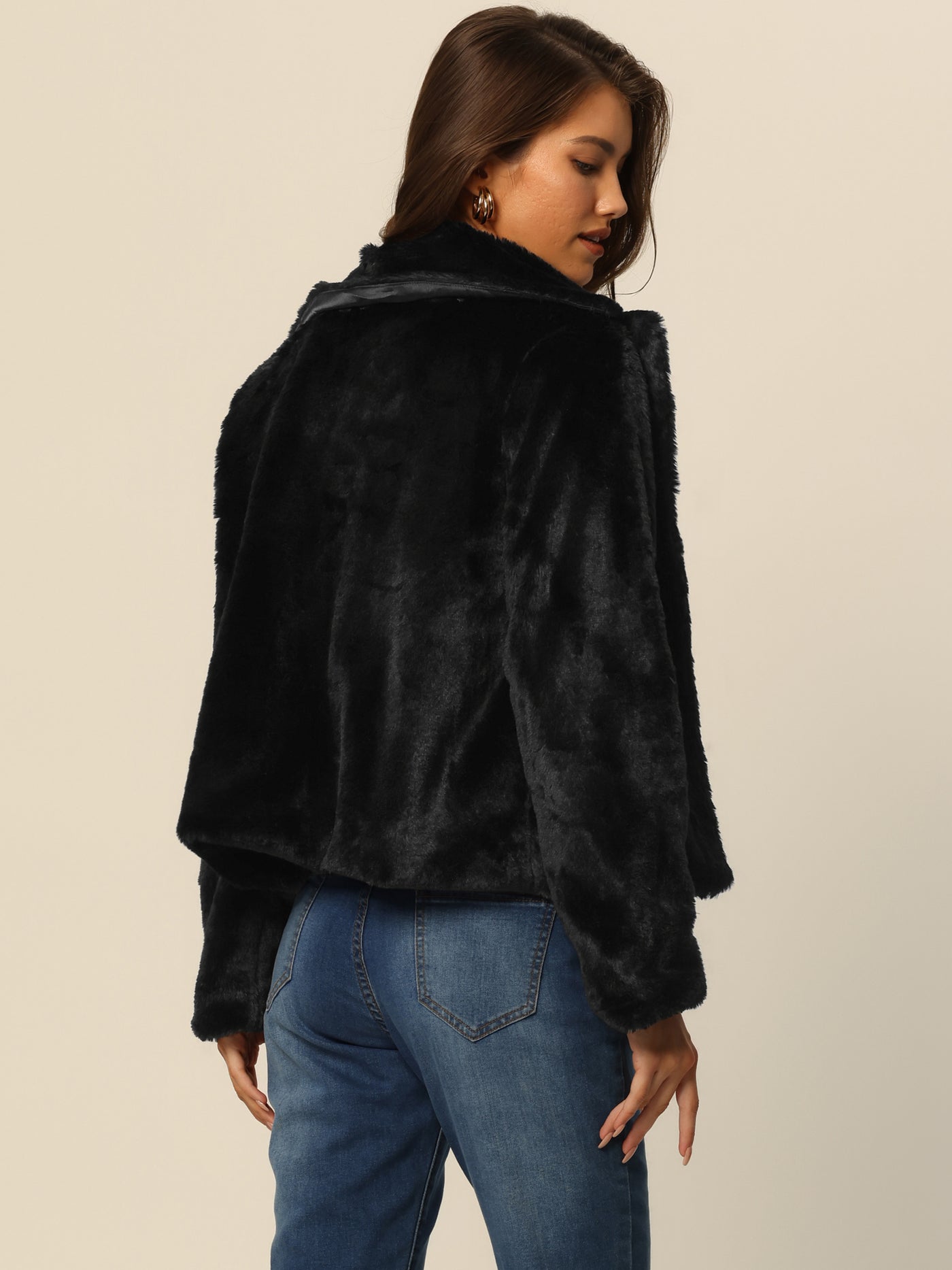 Bublédon Thick Winter Notched Lapel Long Sleeve Fur Jacket