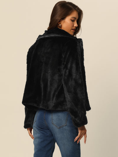 Thick Winter Notched Lapel Long Sleeve Fur Jacket