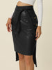 High Low Hem Belted Knot Button Decor Side Leather Skirt