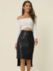 High Low Hem Belted Knot Button Decor Side Leather Skirt