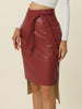 High Low Hem Belted Knot Button Decor Side Leather Skirt