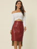 High Low Hem Belted Knot Button Decor Side Leather Skirt