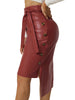 High Low Hem Belted Knot Button Decor Side Leather Skirt