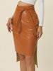 High Low Hem Belted Knot Button Decor Side Leather Skirt