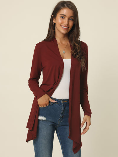 Women's 2023 Spring Fall Draped Open Front Casual Long Sleeve Lightweight Cardigan