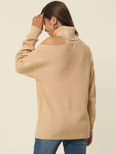 Womens' High Neck Cut Shoulder Long Sleeve Fall Winter Casual Sweater