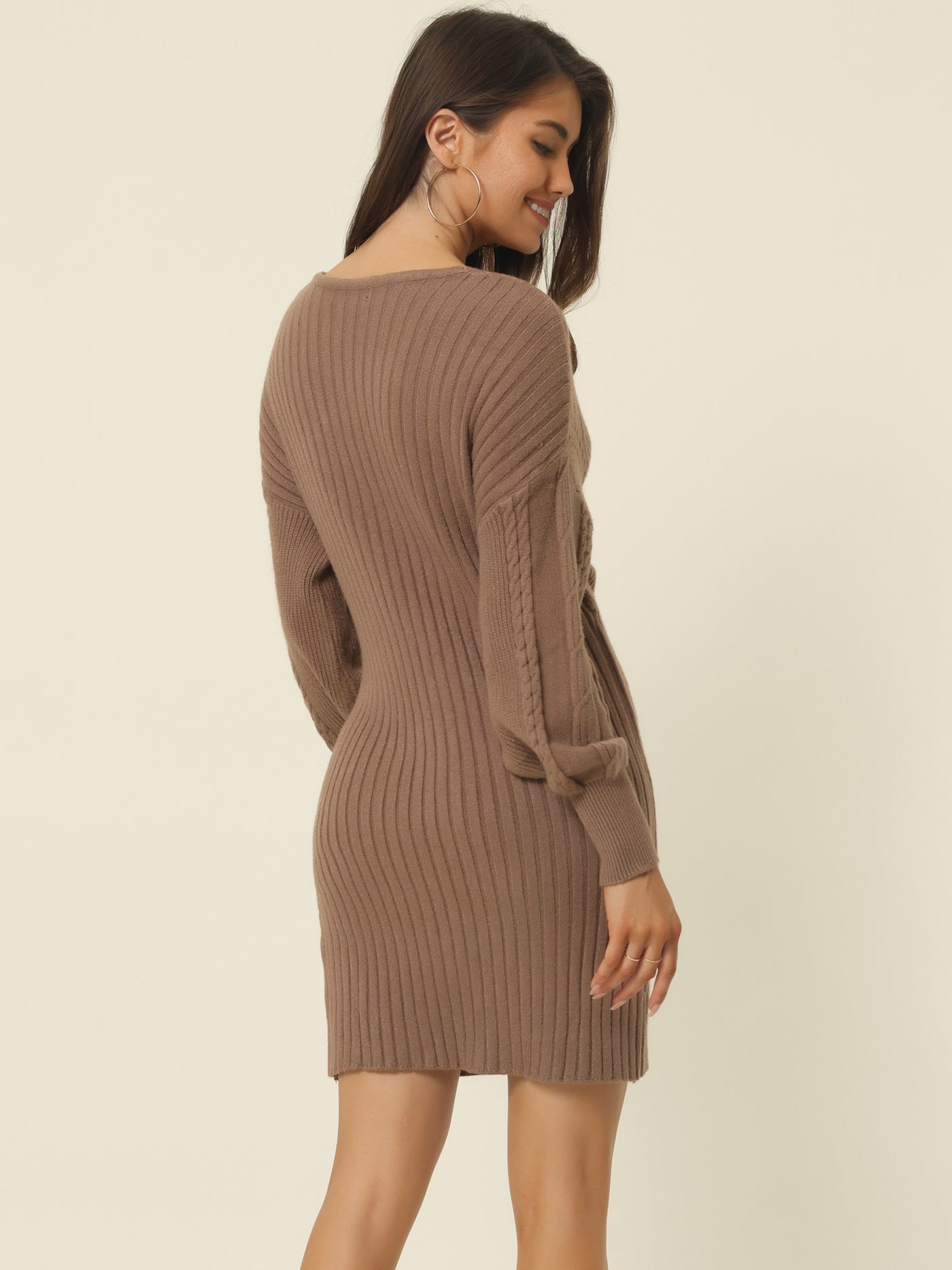 Bublédon Women's Deep V Neck Wrap Lantern Sleeve Slim Fit Casual Fall Winter Mini Sweater Dress