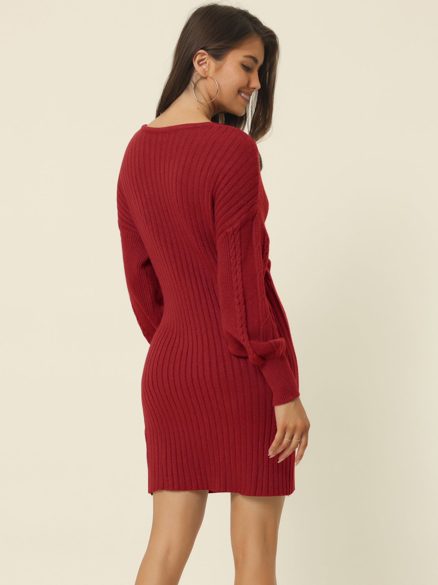 Bublédon Women's Deep V Neck Wrap Lantern Sleeve Slim Fit Casual Fall Winter Mini Sweater Dress