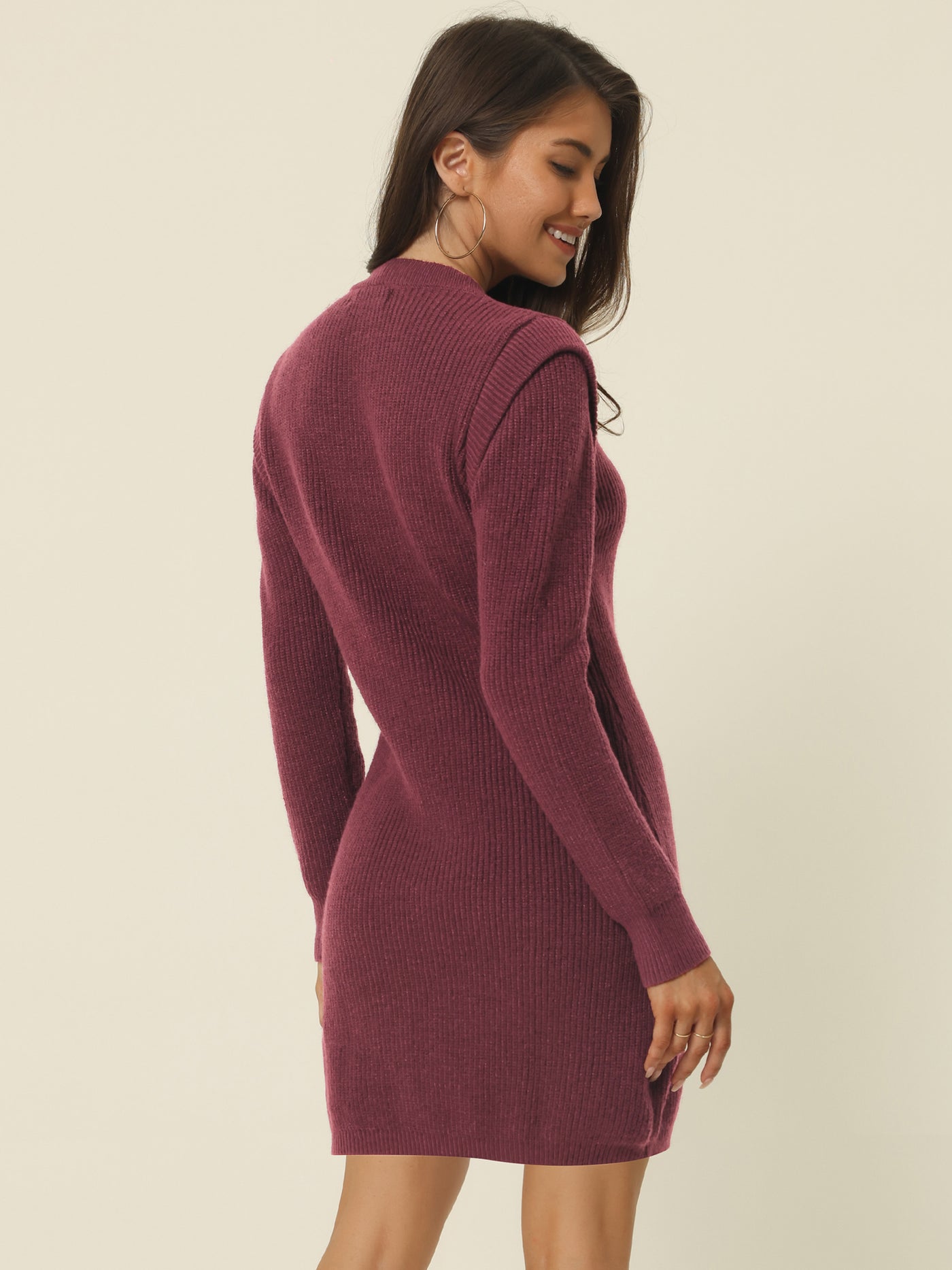 Bublédon Womens' Round Neck Long Sleeve Slim Fit Casual Fall Winter Mini Sweater Dress