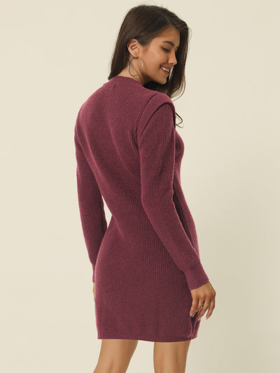Womens' Round Neck Long Sleeve Slim Fit Casual Fall Winter Mini Sweater Dress