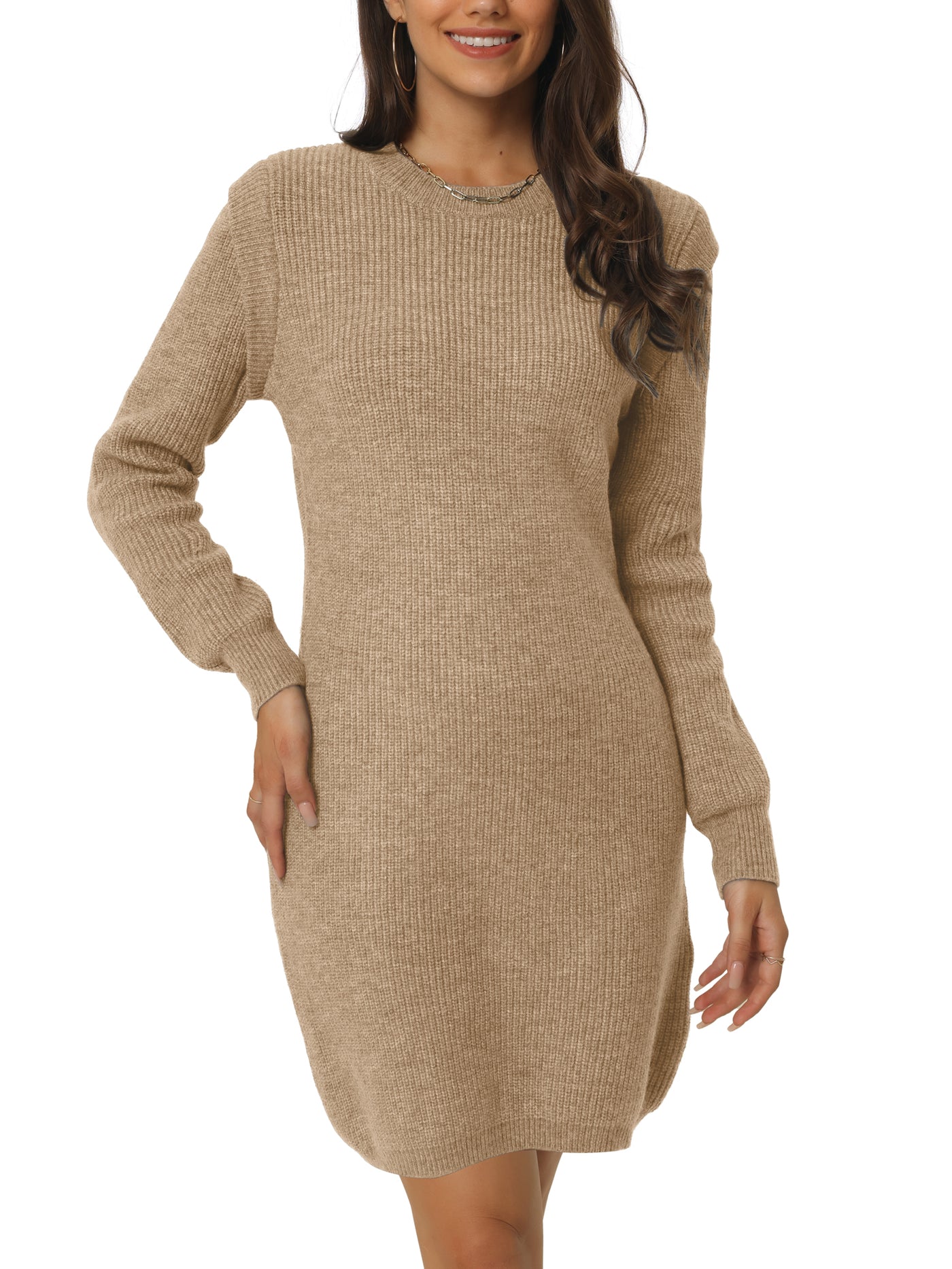 Bublédon Womens' Round Neck Long Sleeve Slim Fit Casual Fall Winter Mini Sweater Dress