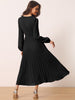 Long Puff Sleeve Wrap V Neck Flowy Ruffle Pleated Midi Dress with Belt