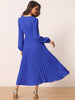 Long Puff Sleeve Wrap V Neck Flowy Ruffle Pleated Midi Dress with Belt