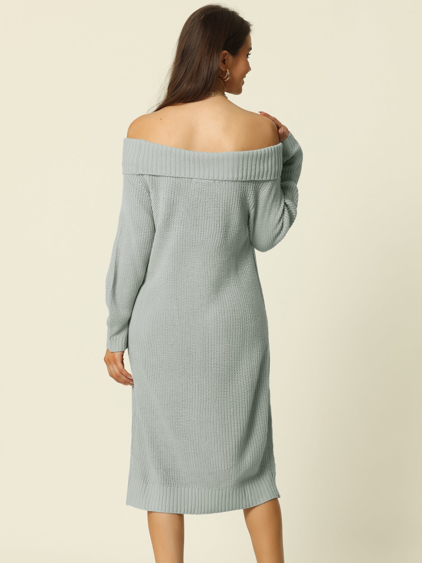 Bublédon Women's 2023 Off Shoulder Long Sleeve Ribbed Knit Pullover Midi Sweater Dress