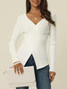 Comfortable Asymmetric V Neck Long Sleeve Sweater Knit Top