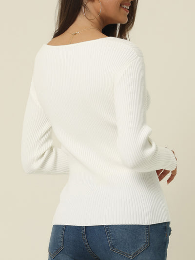 Comfortable Asymmetric V Neck Long Sleeve Sweater Knit Top
