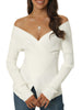 Comfortable Asymmetric V Neck Long Sleeve Sweater Knit Top