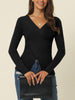 Comfortable Asymmetric V Neck Long Sleeve Sweater Knit Top