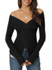 Comfortable Asymmetric V Neck Long Sleeve Sweater Knit Top