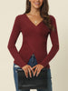 Comfortable Asymmetric V Neck Long Sleeve Sweater Knit Top