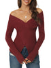 Comfortable Asymmetric V Neck Long Sleeve Sweater Knit Top