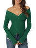 Comfortable Asymmetric V Neck Long Sleeve Sweater Knit Top