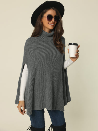 Women's Turtleneck Fashion Chunky Knit Cape Sweater