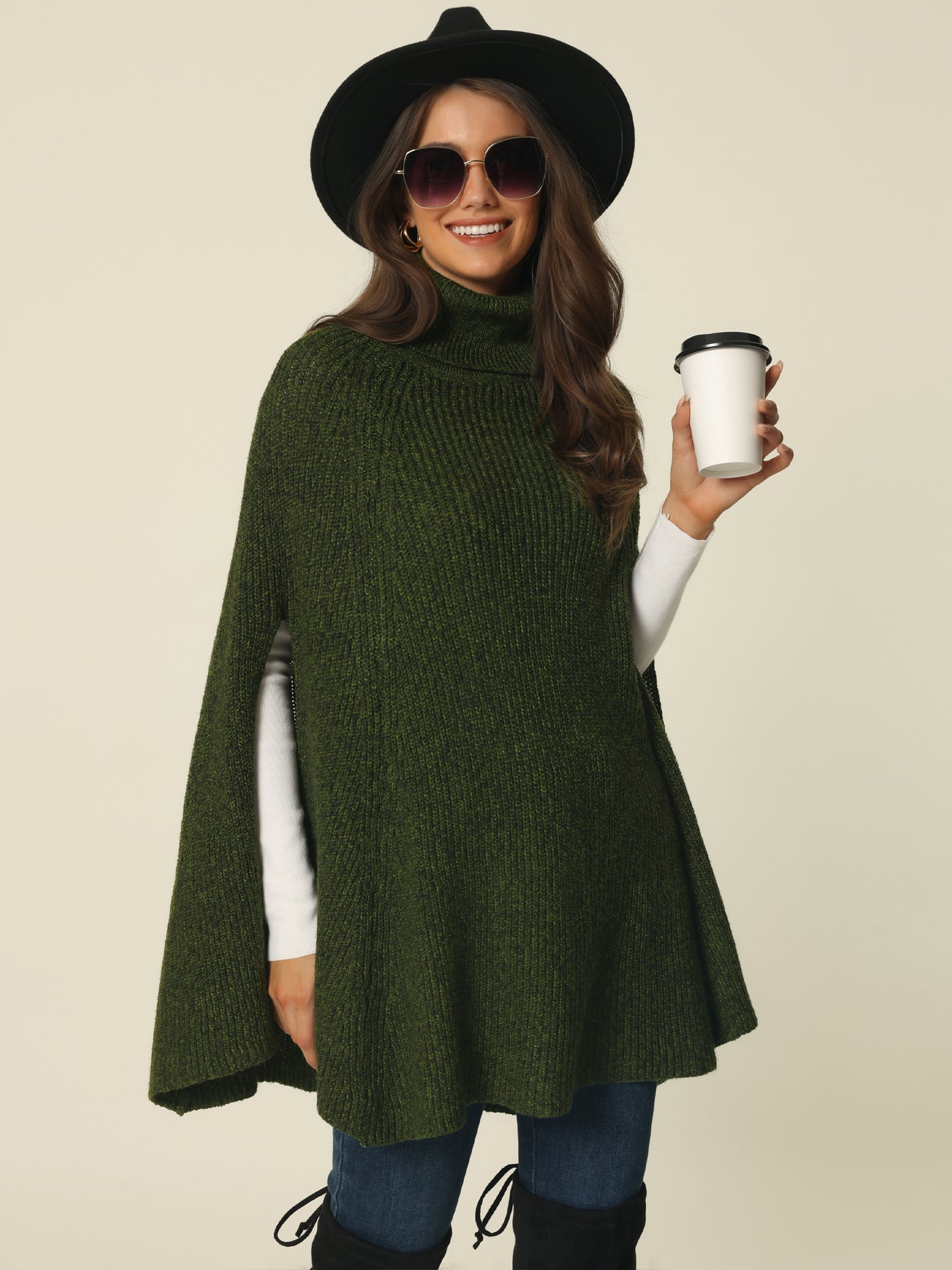 Bublédon Women's Turtleneck Fashion Chunky Knit Cape Sweater