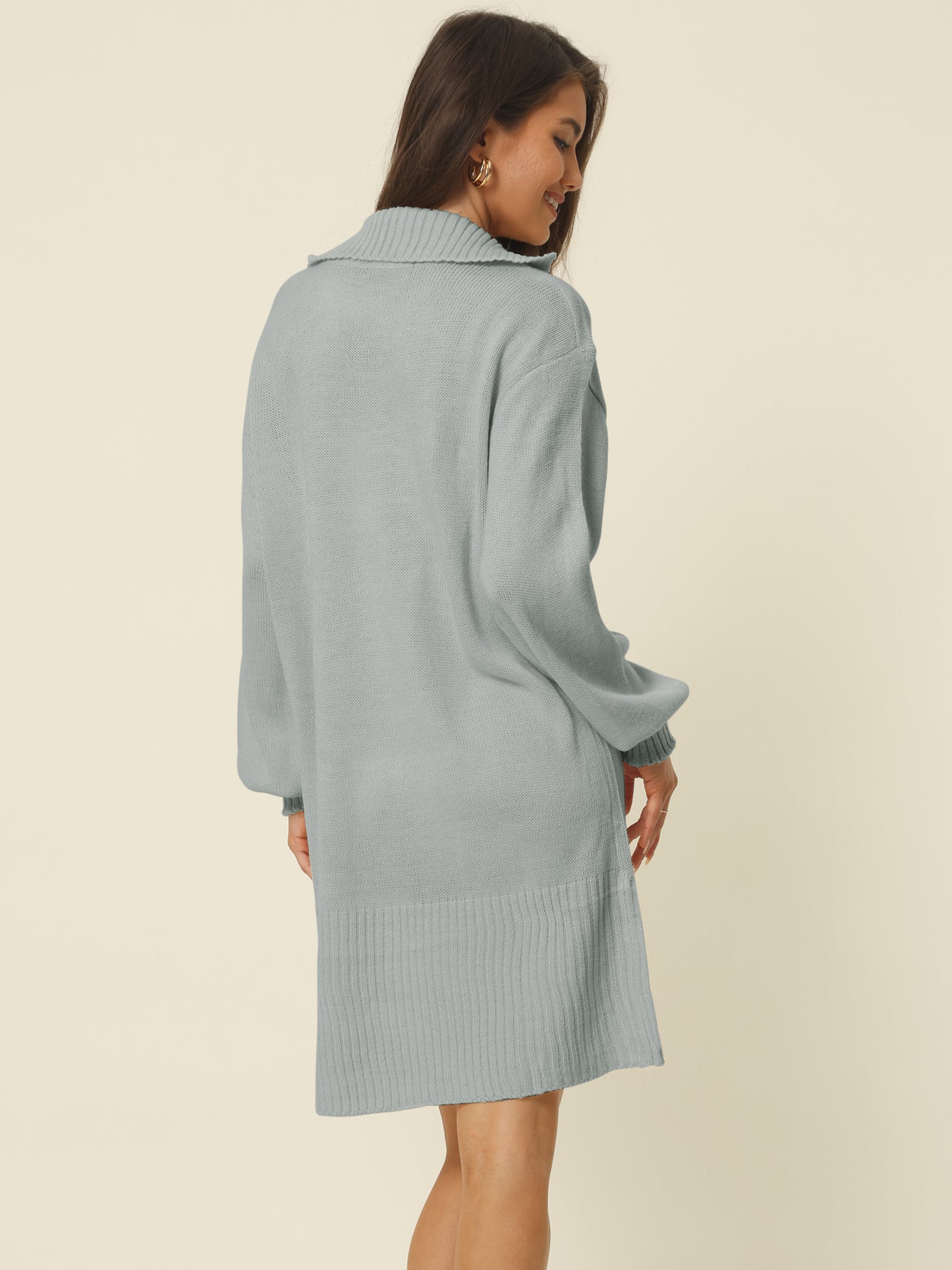 Bublédon Casual Ribbed Hem Pullover Jumper V Neck Long Sleeve Loose Fit Knit Mini Sweater Dresses