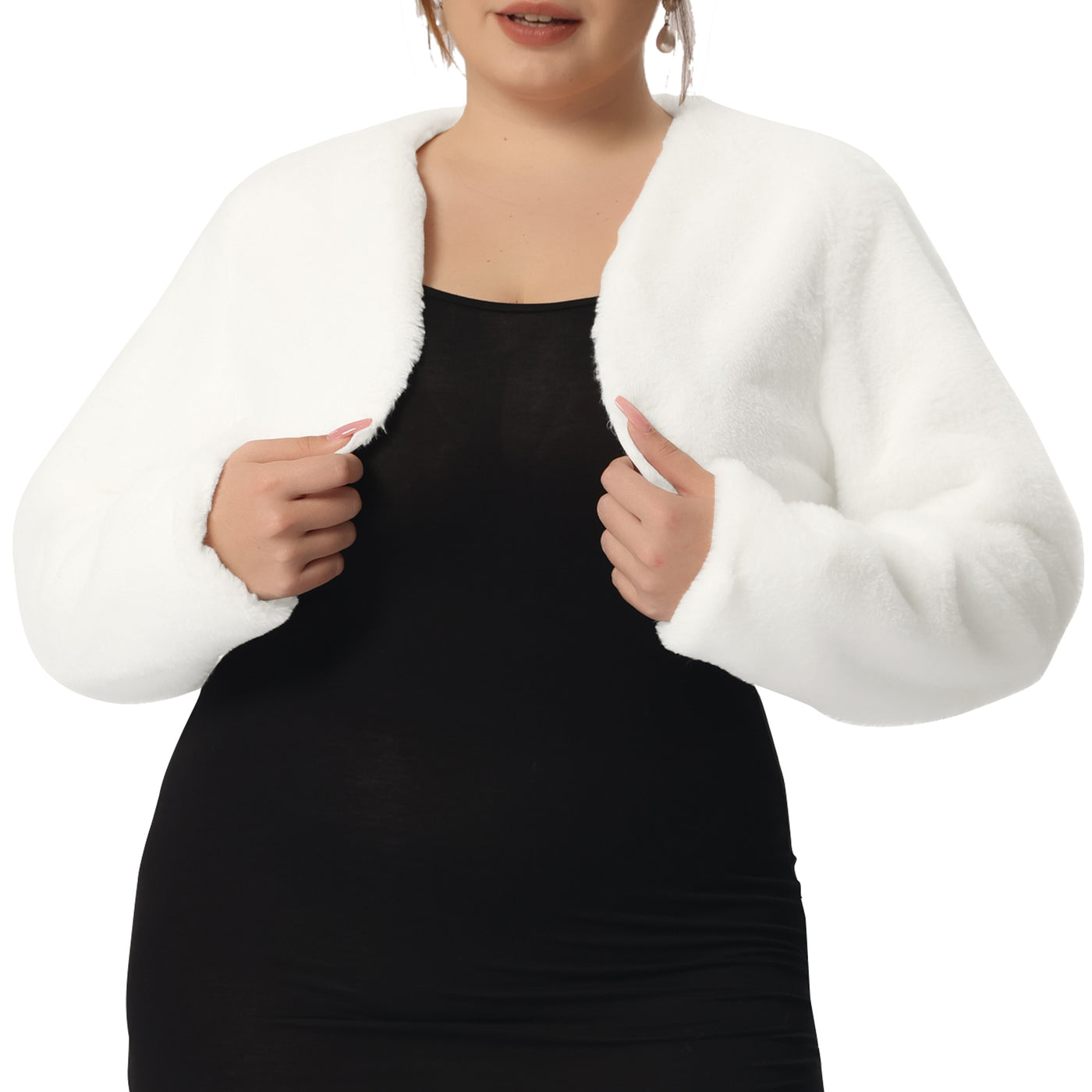 Bublédon Plus Size Women's Cropped Jacket Faux Fur Coats Open Front Long Sleeves Jackets