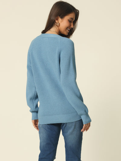 Knit Relax Fit V Neck Long Sleeve Shift Top