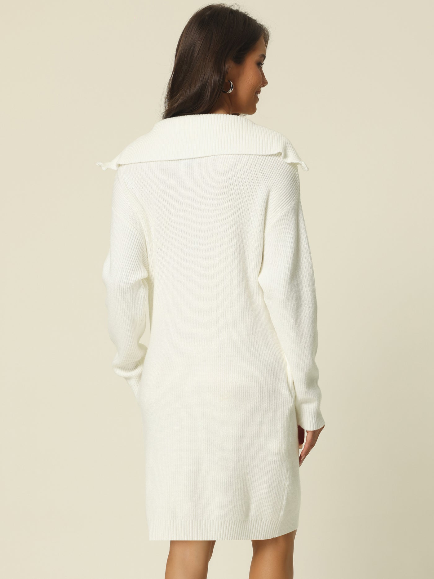 Bublédon Women's Zipper V Neck Long Sleeve Slim Fit Casual Fall Winter Above Knee Sweater Dress