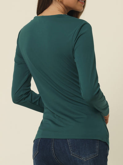Women's Deep V Neck Wrap Long Sleeve Blouse Casual Tops