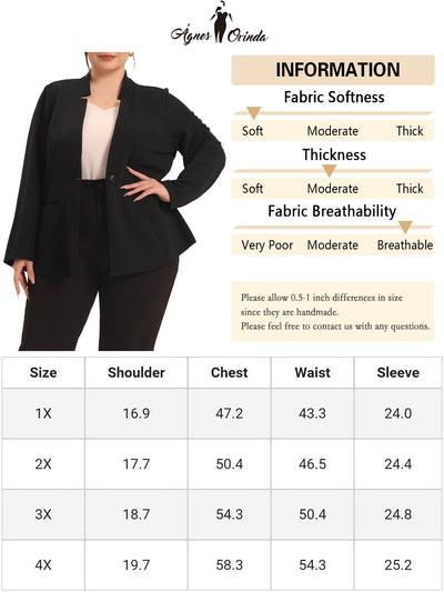 Women's Plus Size Button Long Sleeve Office Work Business Suit Blazer Jacket