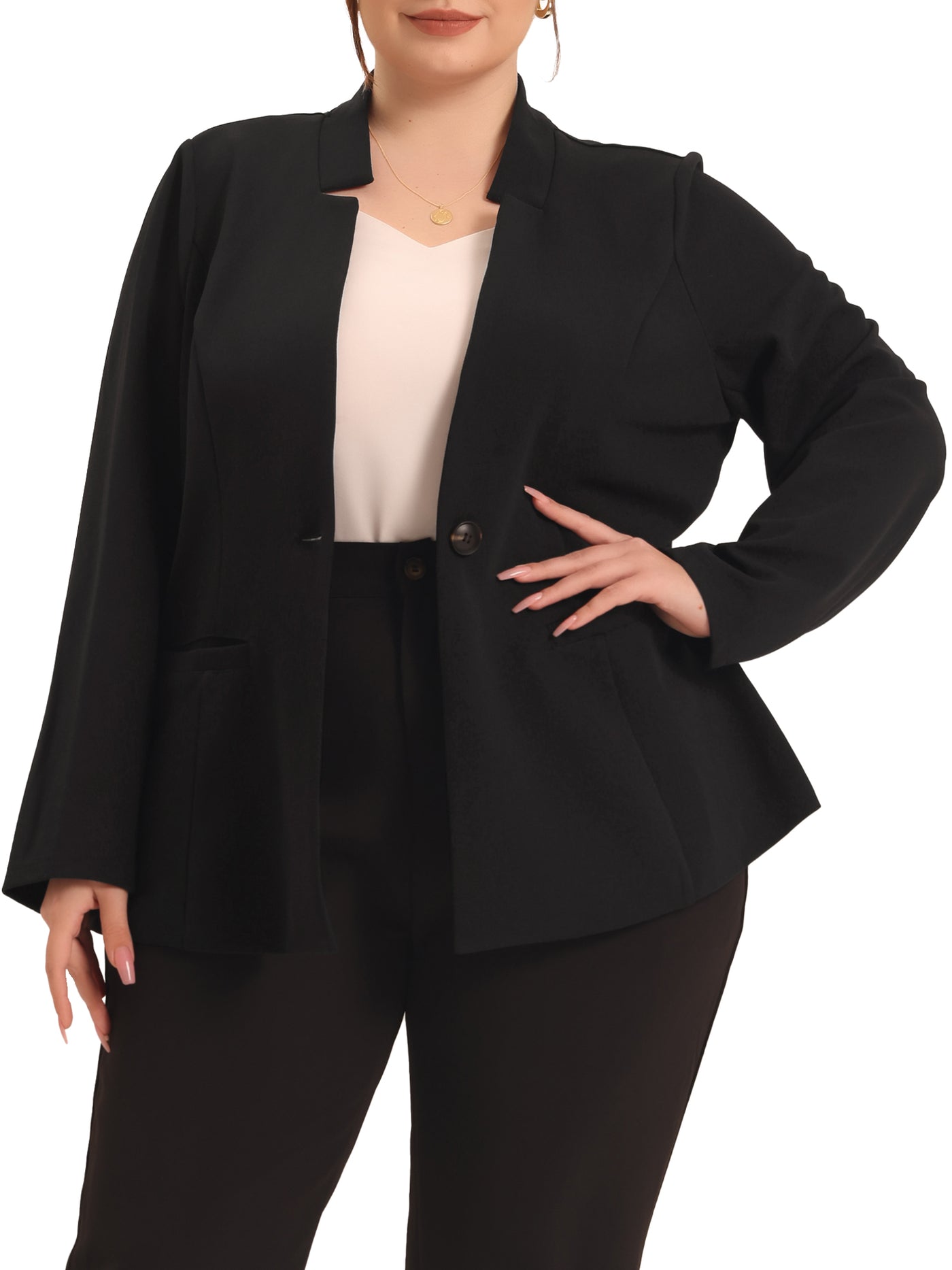 Bublédon Women's Plus Size Button Long Sleeve Office Work Business Suit Blazer Jacket