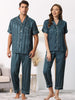 Womens Satin Striped Button Down Sleepwear Short Sleeve Long Pants Pajama Set
