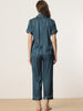 Womens Satin Striped Button Down Sleepwear Short Sleeve Long Pants Pajama Set