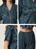 Womens Satin Striped Button Down Sleepwear Short Sleeve Long Pants Pajama Set