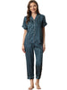 Womens Satin Striped Button Down Sleepwear Short Sleeve Long Pants Pajama Set