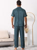 Men Striped Satin Button Down Short Sleeve Long Pants Pajama Set