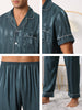 Men Striped Satin Button Down Short Sleeve Long Pants Pajama Set