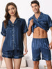 Men Satin Button Down Striped Short Sleeve and Shorts Pajama Set