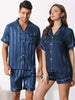 Men Satin Button Down Striped Short Sleeve and Shorts Pajama Set